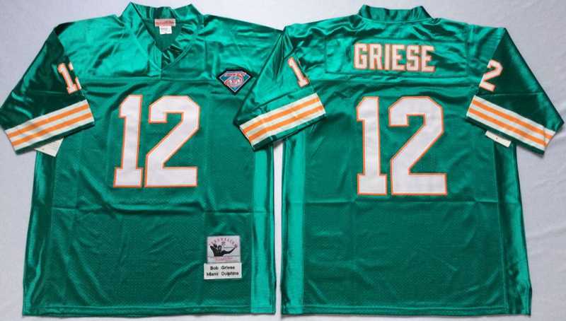 Dolphins 12 Bob Griese Aqua M&N Throwback Jersey